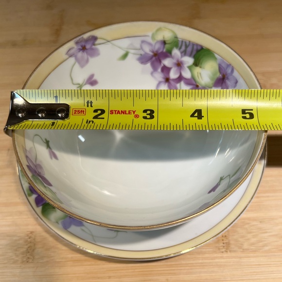 Antique Hand Painted Nippon Footed Bowl and Saucer with Violets and Gold Details - Picture 2 of 8